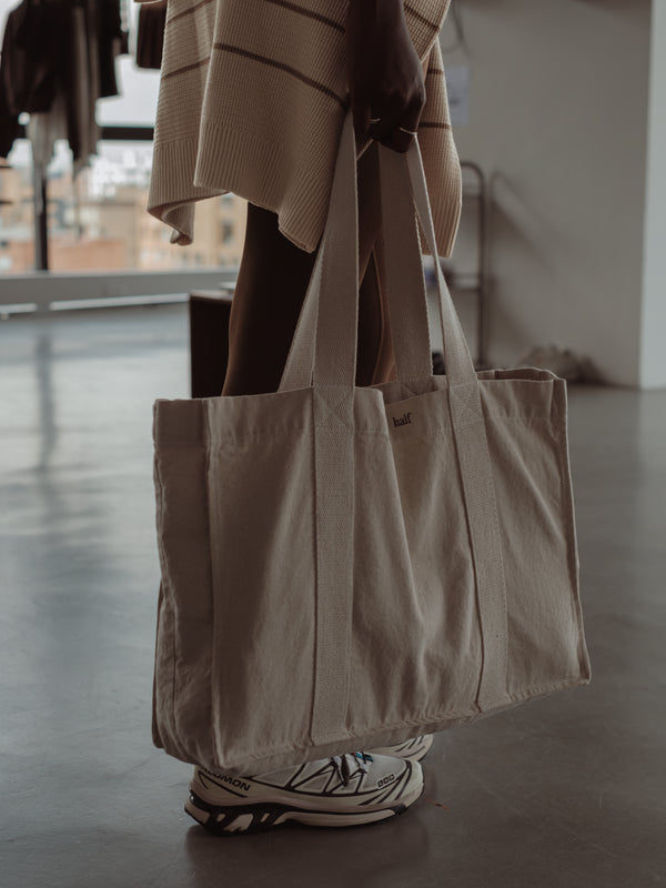 CONTRAST DENIM TOTE BAG - NATURAL