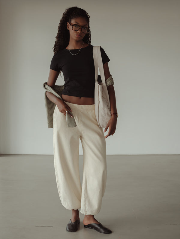 CONTRAST DENIM TOTE BAG - NATURAL