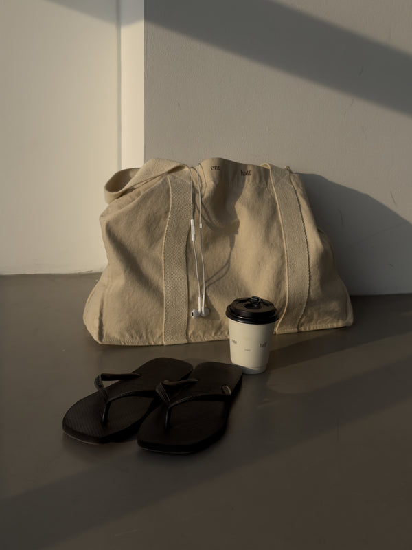 CONTRAST DENIM TOTE BAG - NATURAL