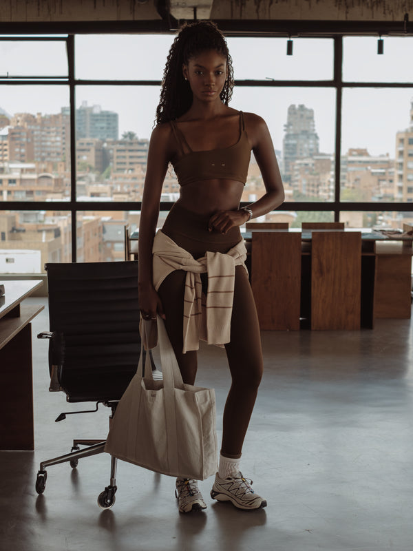 CONTRAST DENIM TOTE BAG - NATURAL