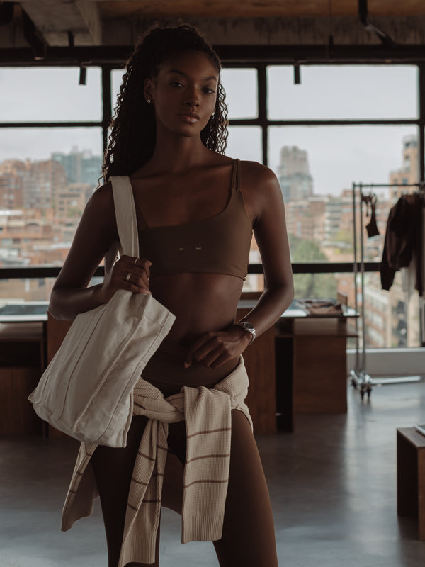 CONTRAST DENIM TOTE BAG - NATURAL