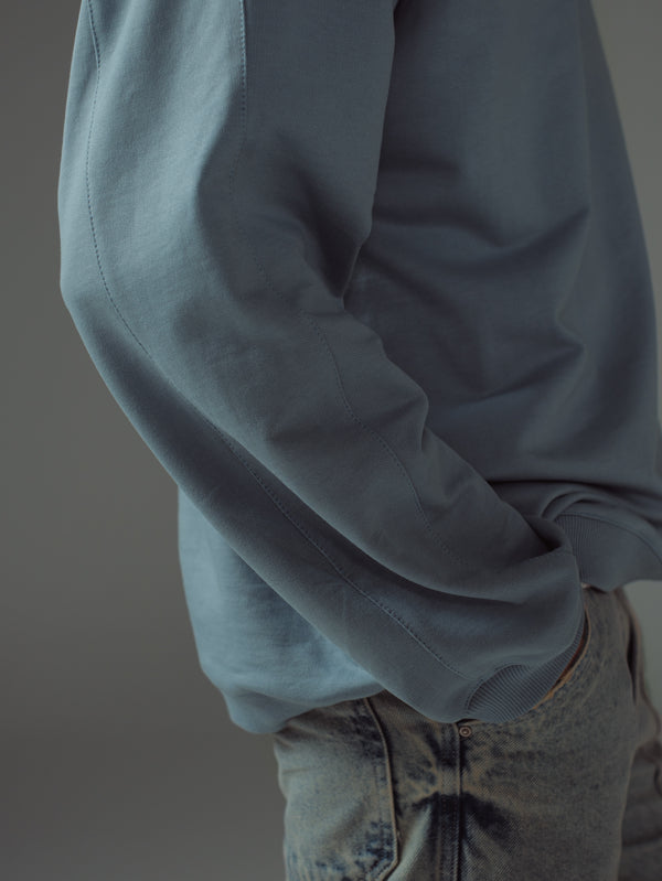 ONE HALF BOXY CREWNECK - DUSTY BLUE
