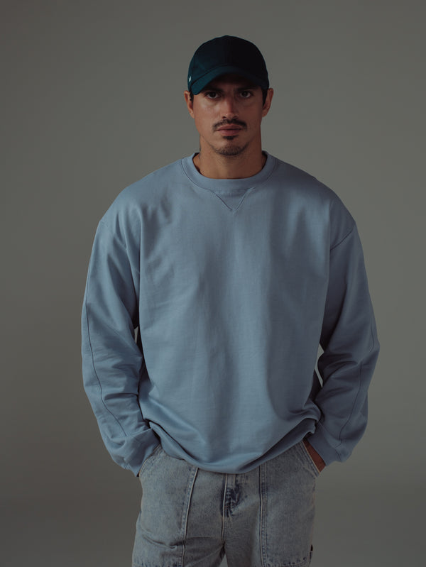ONE HALF BOXY CREWNECK - DUSTY BLUE