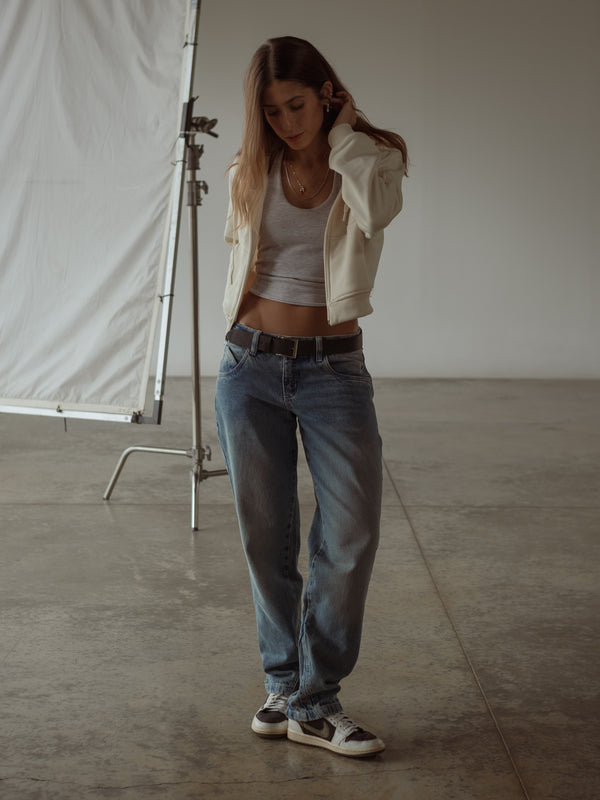 CROPPED ZIP HOODIE - SOFT WHITE