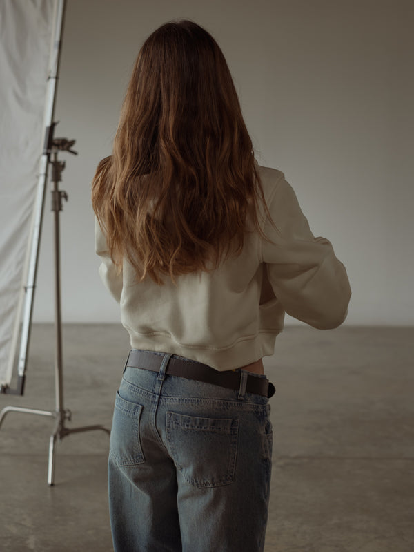 CROPPED ZIP HOODIE - SOFT WHITE