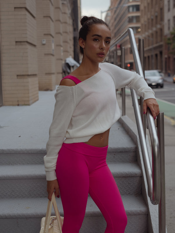 OFF SHOULDER KNIT SWEATER - SOFT WHITE