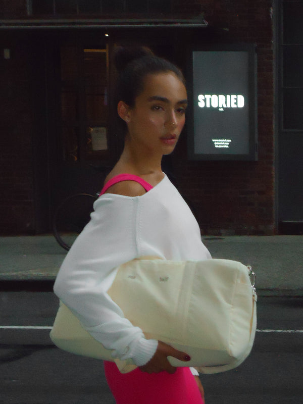 OFF SHOULDER KNIT SWEATER - SOFT WHITE