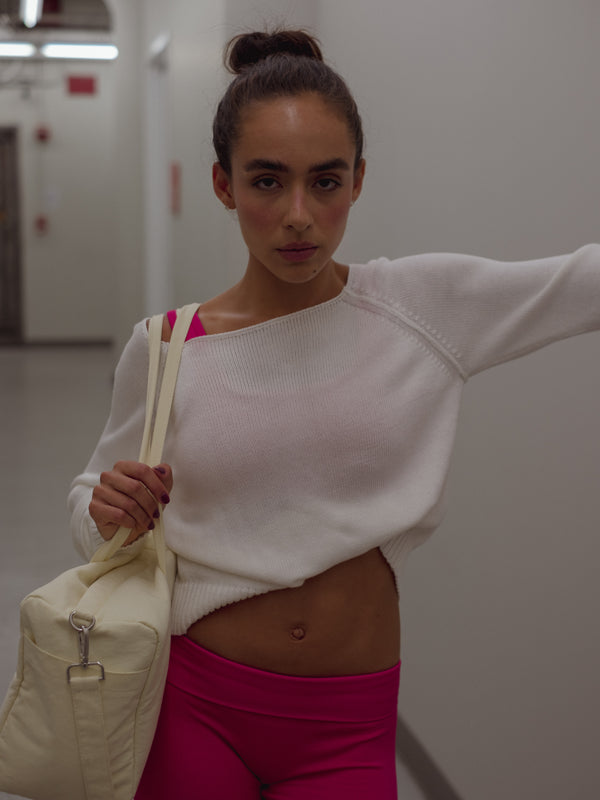 OFF SHOULDER KNIT SWEATER - SOFT WHITE