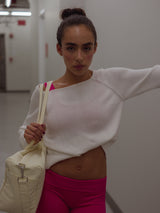 OFF SHOULDER KNIT SWEATER - SOFT WHITE
