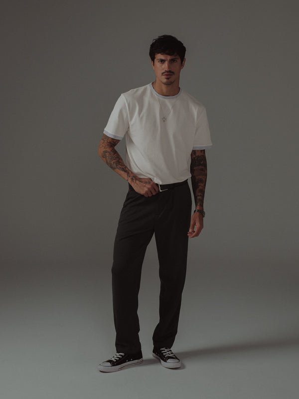 MEN BASIC CONTRAST T-SHIRT - SOFT WHITE & GRAY