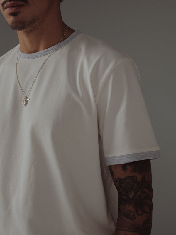 MEN BASIC CONTRAST T-SHIRT - SOFT WHITE & GRAY