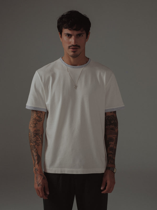 MEN BASIC CONTRAST T-SHIRT - SOFT WHITE & GRAY