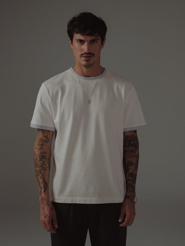 MEN BASIC CONTRAST T-SHIRT - SOFT WHITE & GRAY