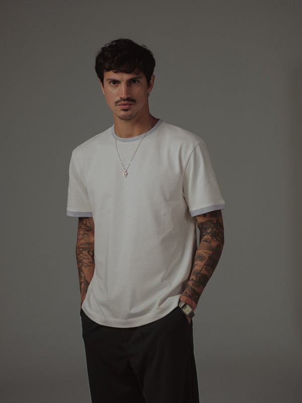 MEN BASIC CONTRAST T-SHIRT - SOFT WHITE & GRAY