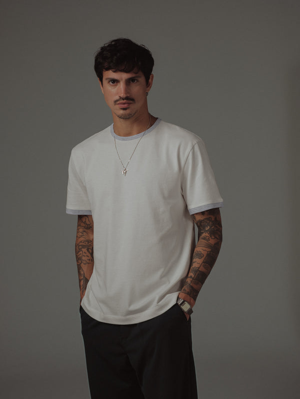 MEN BASIC CONTRAST T-SHIRT - SOFT WHITE & GRAY