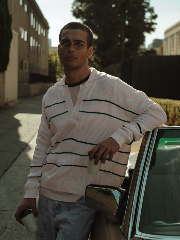 MEN BASIC CONTRAST T-SHIRT - SOFT WHITE & GREEN