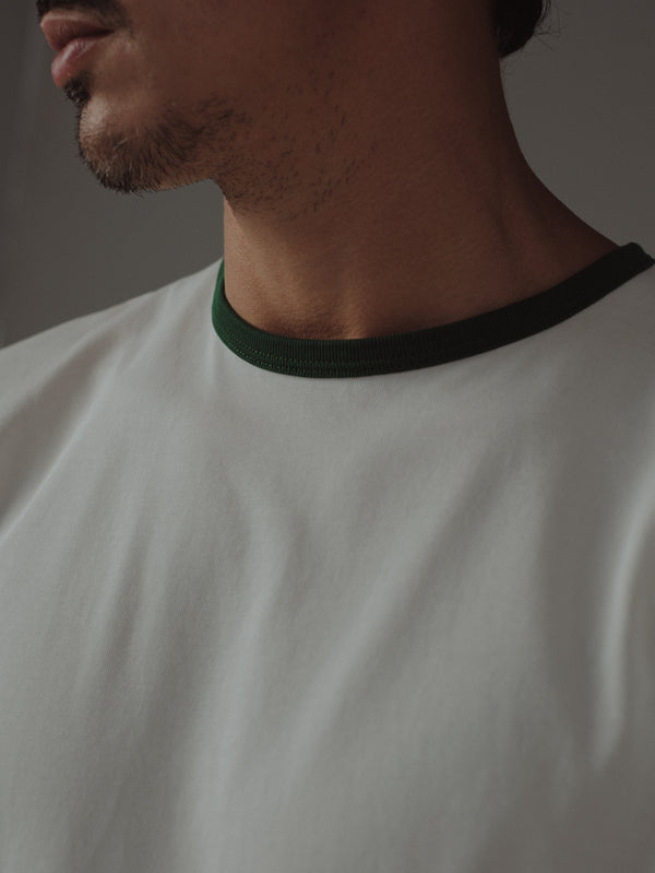 MEN BASIC CONTRAST T-SHIRT - SOFT WHITE & GREEN