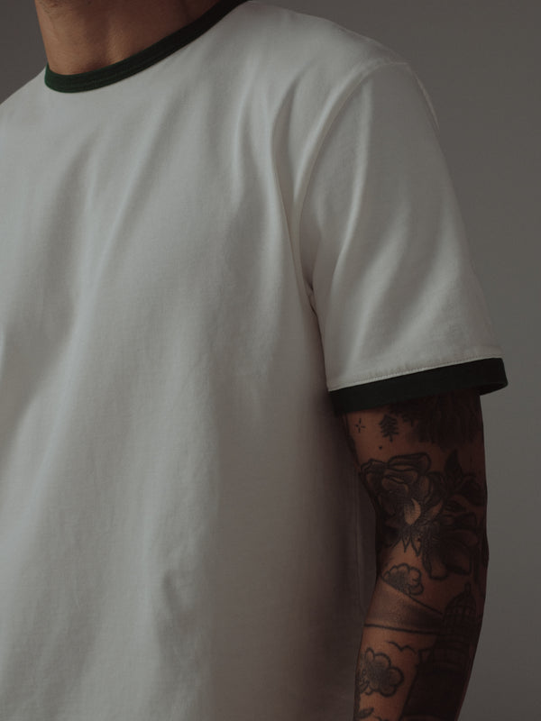 MEN BASIC CONTRAST T-SHIRT - SOFT WHITE & GREEN