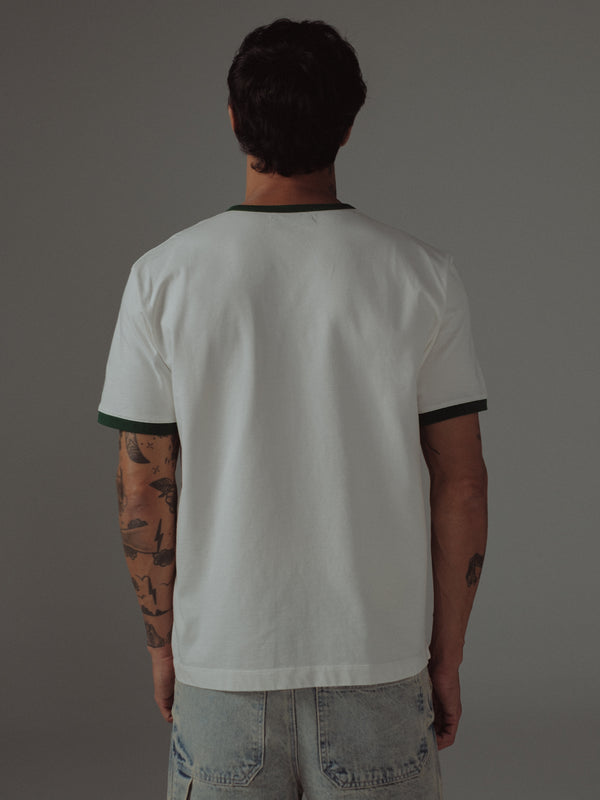 MEN BASIC CONTRAST T-SHIRT - SOFT WHITE & GREEN