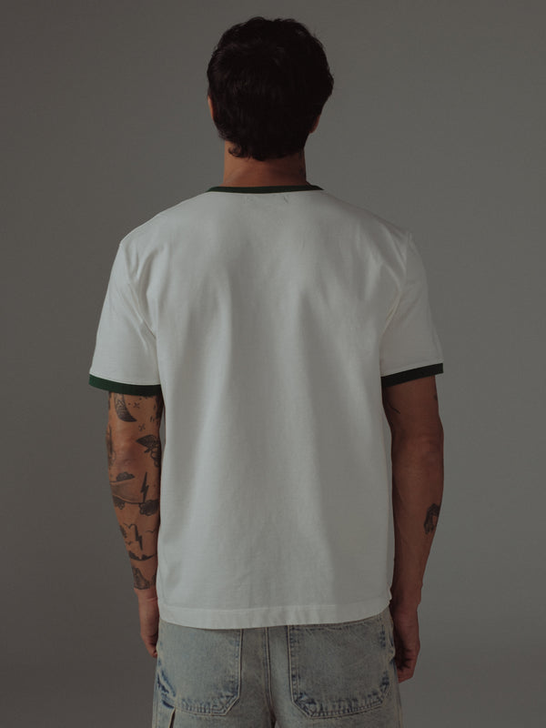 MEN BASIC CONTRAST T-SHIRT - SOFT WHITE & GREEN