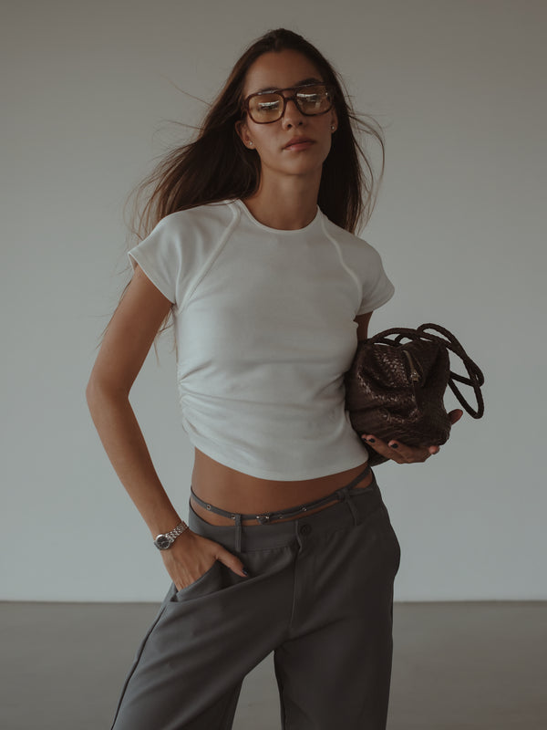 RE-WORKED DRAPED T-SHIRT - CREAMY