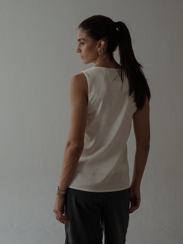 SATIN BASIC TANK TOP - SOFT WHITE