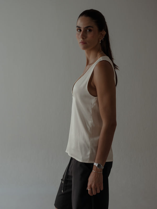 SATIN BASIC TANK TOP - SOFT WHITE