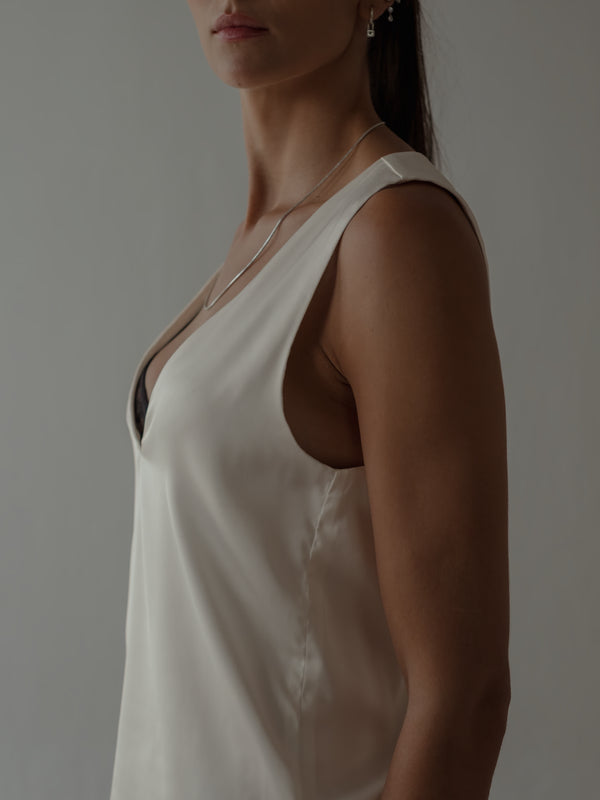 SATIN BASIC TANK TOP - SOFT WHITE