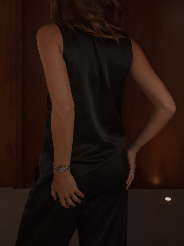 SATIN BASIC TANK TOP - BLACK