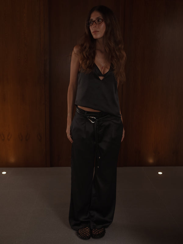 SATIN BASIC TANK TOP - BLACK