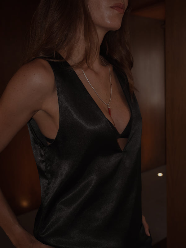 SATIN BASIC TANK TOP - BLACK
