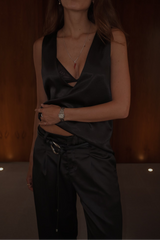 SATIN BASIC TANK TOP - BLACK