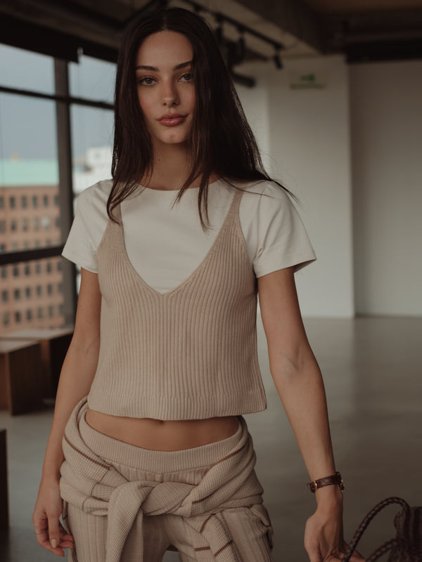 BASIC KNIT TANK TOP - NATURAL