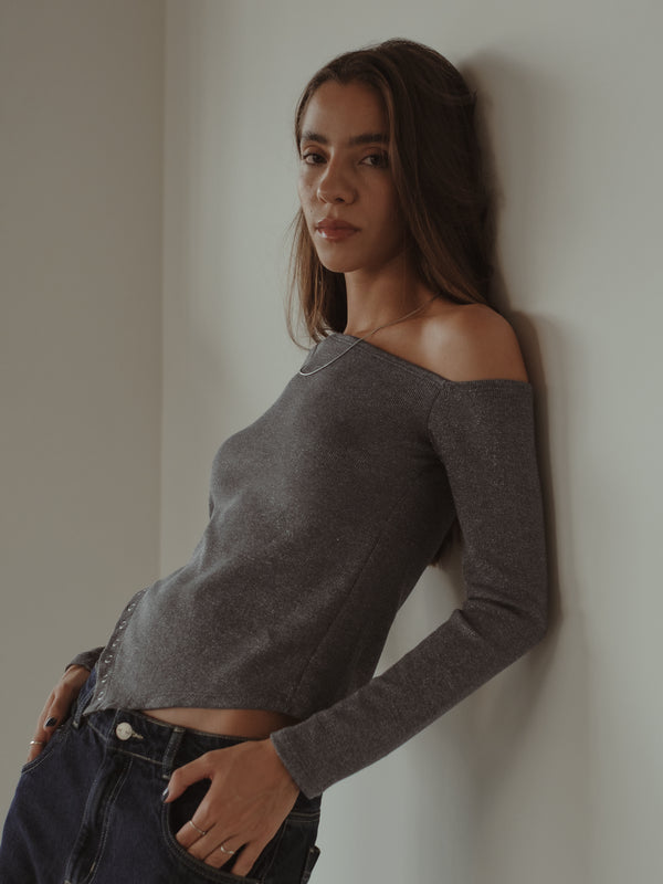 BROOCH SHINY LONG SLEEVE - GRAY