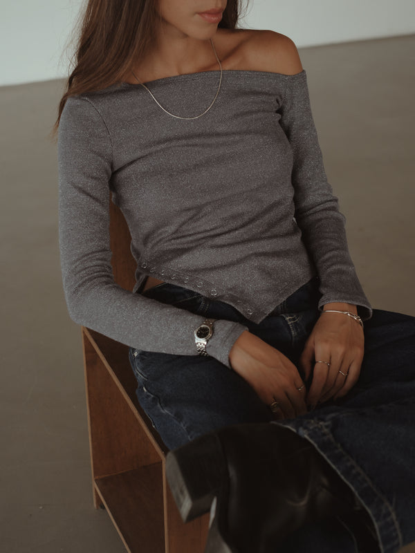 BROOCH SHINY LONG SLEEVE - GRAY