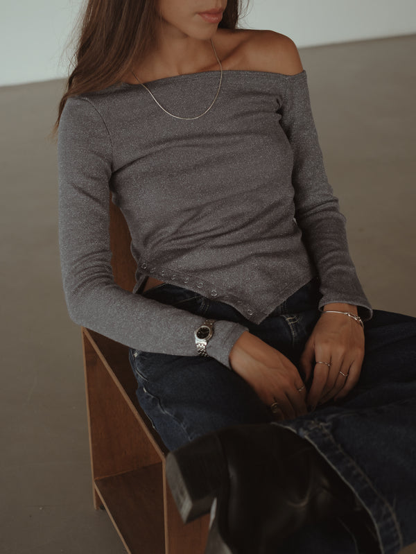 BROOCH SHINY LONG SLEEVE - GRAY