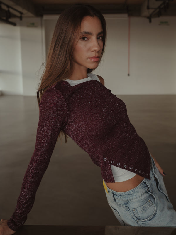 BROOCH SHINY LONG SLEEVE - CRANBERRY