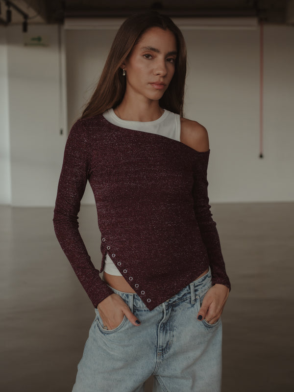 BROOCH SHINY LONG SLEEVE - CRANBERRY