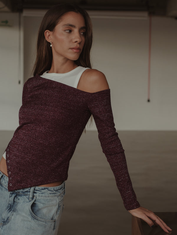 BROOCH SHINY LONG SLEEVE - CRANBERRY