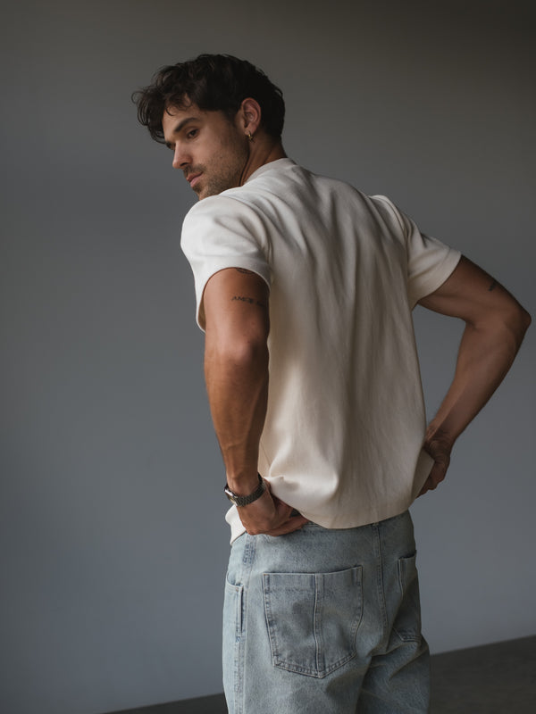 MEN REGULAR RIB T-SHIRT - CREAMY