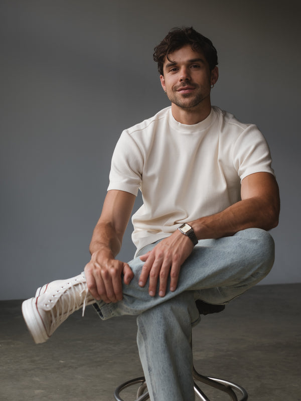 MEN REGULAR RIB T-SHIRT - CREAMY