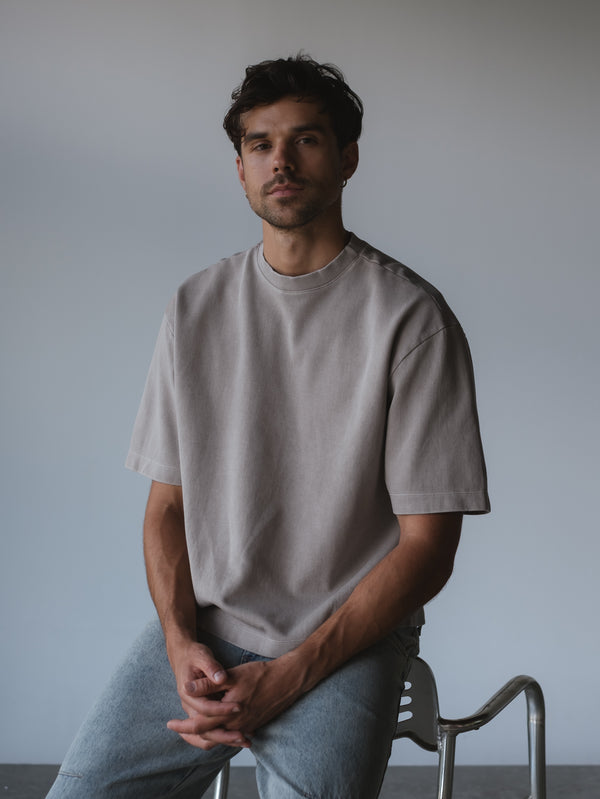 WASHED BOXY T-SHIRT - ASH