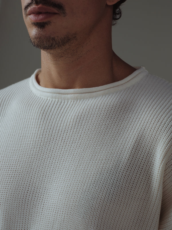 MEN KNIT BOXY T-SHIRT - SOFT WHITE