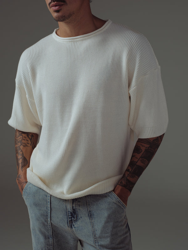 MEN KNIT BOXY T-SHIRT - SOFT WHITE