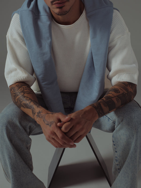 MEN KNIT BOXY T-SHIRT - SOFT WHITE