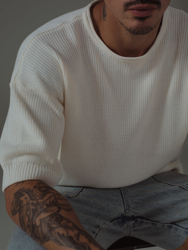 MEN KNIT BOXY T-SHIRT - SOFT WHITE