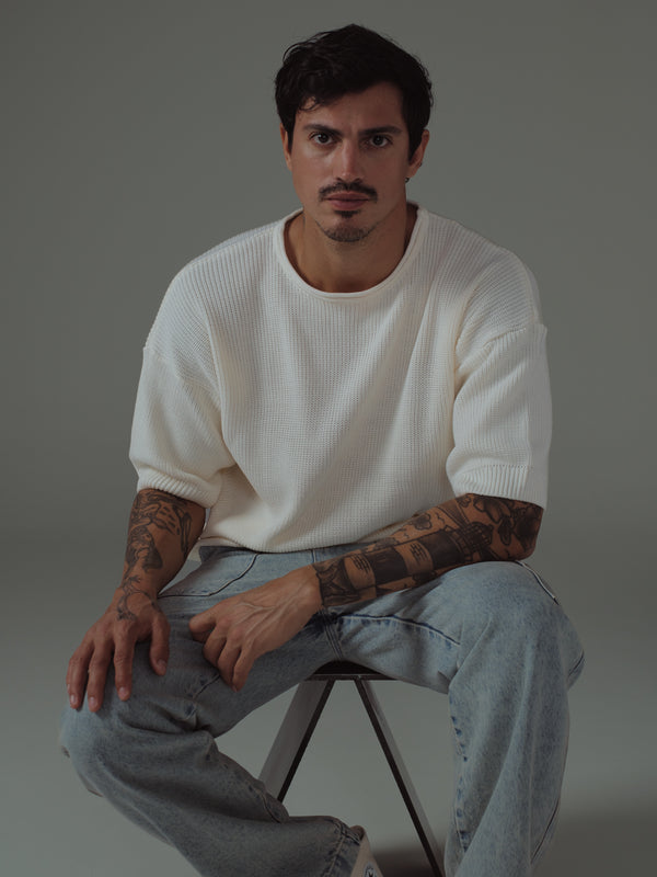 MEN KNIT BOXY T-SHIRT - SOFT WHITE