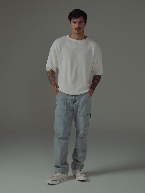 MEN KNIT BOXY T-SHIRT - SOFT WHITE