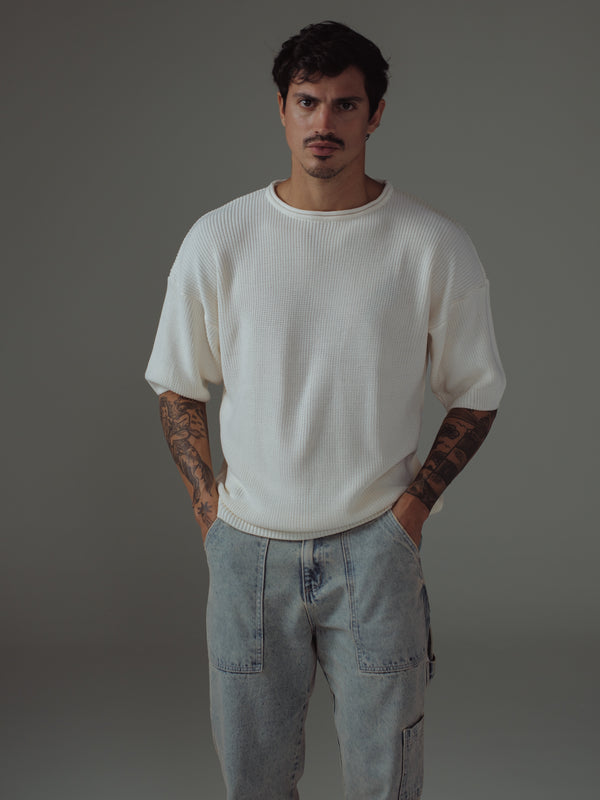 MEN KNIT BOXY T-SHIRT - SOFT WHITE