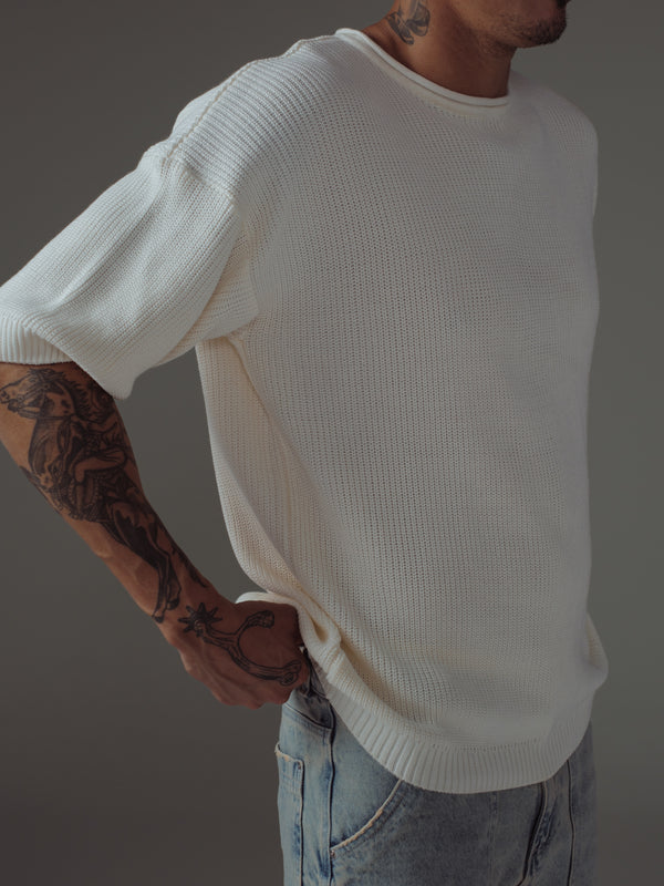 MEN KNIT BOXY T-SHIRT - SOFT WHITE